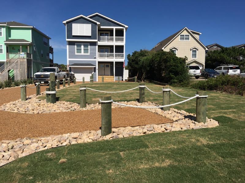 Sod and Post & Rope Nautical Fence