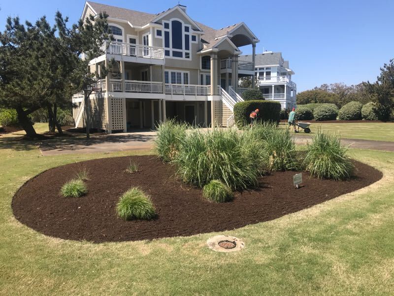 A newly mulched garden bed