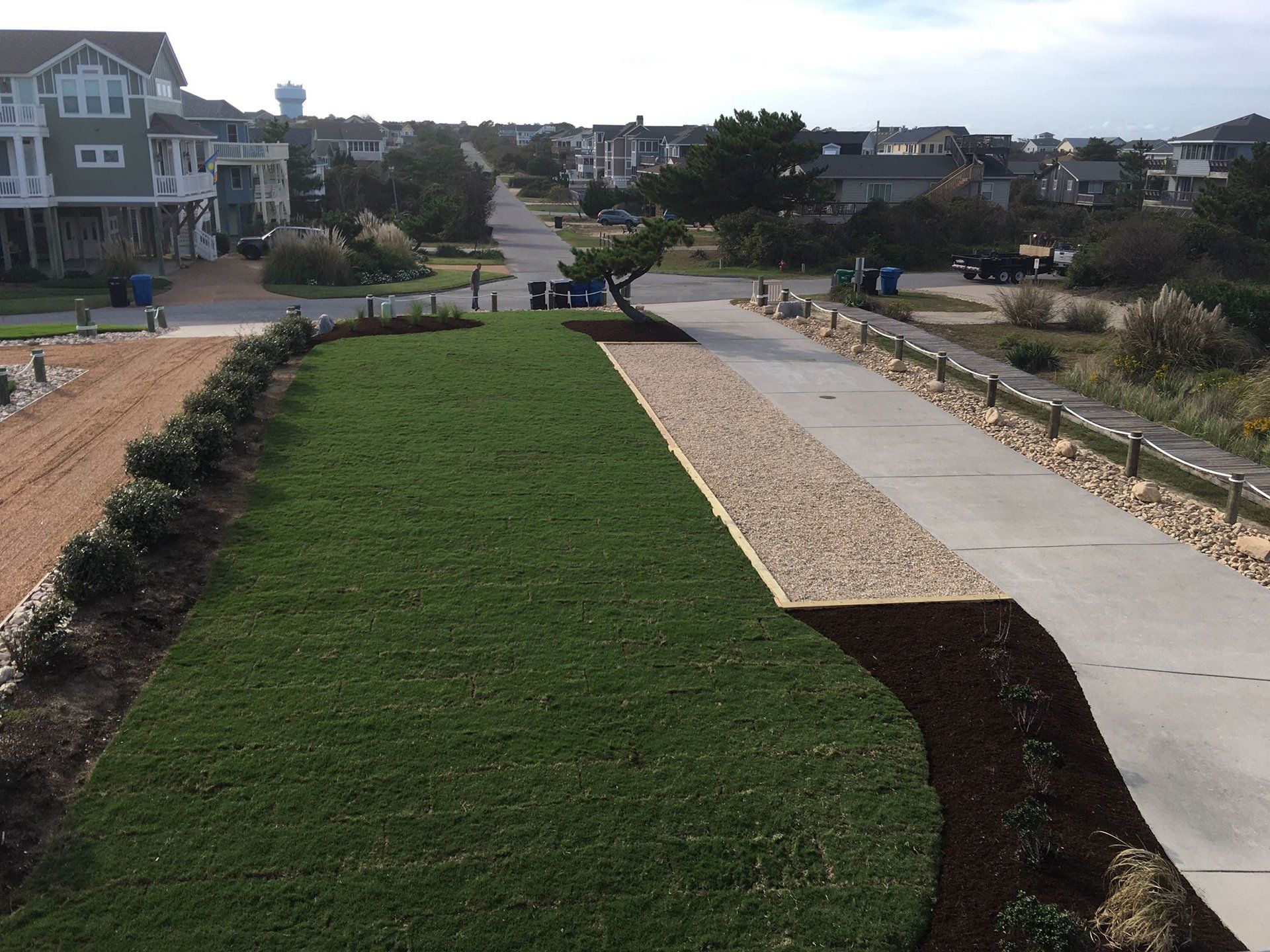 New turf and mulch on the lawn