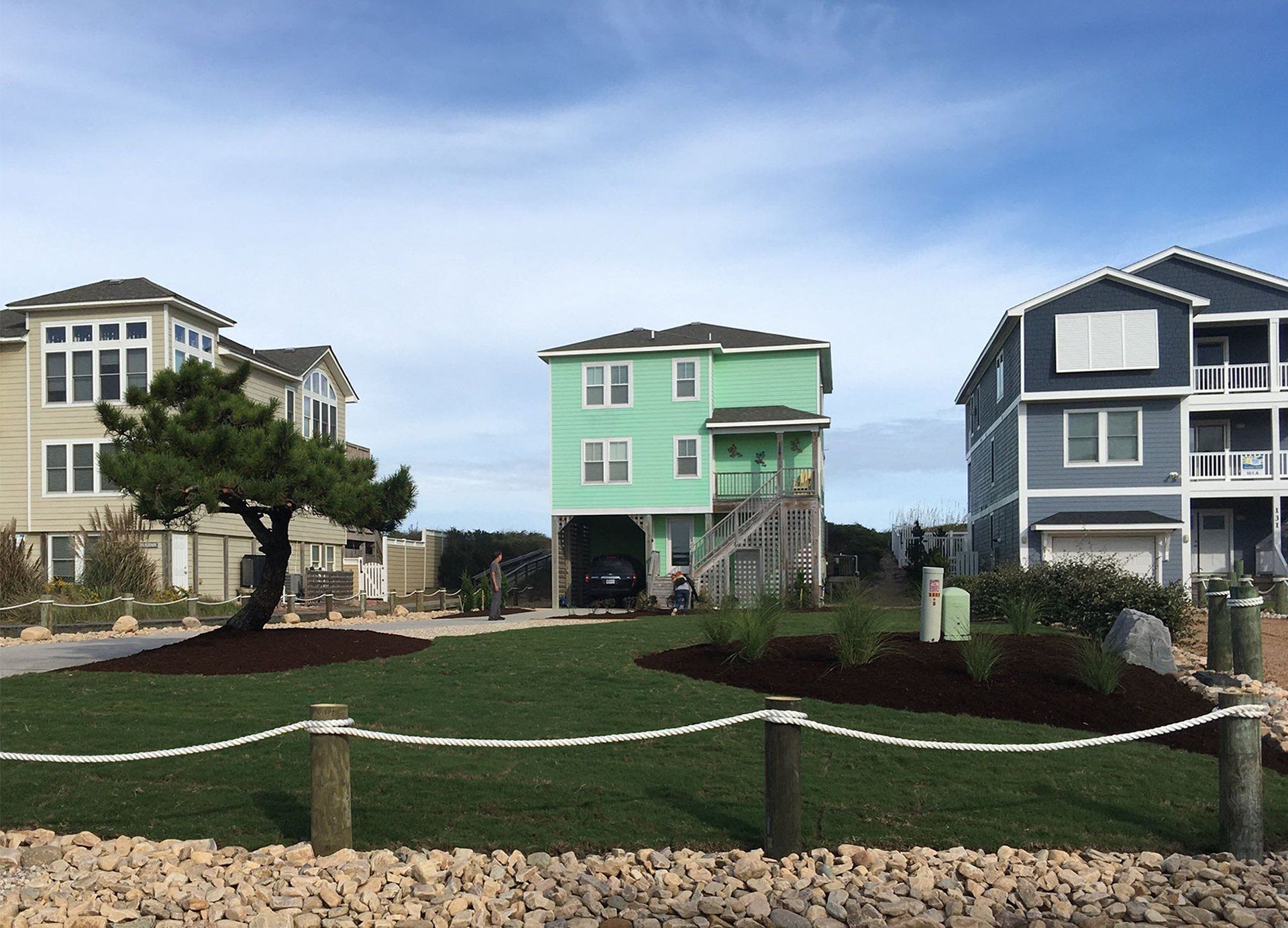 New turf and mulch on the lawn