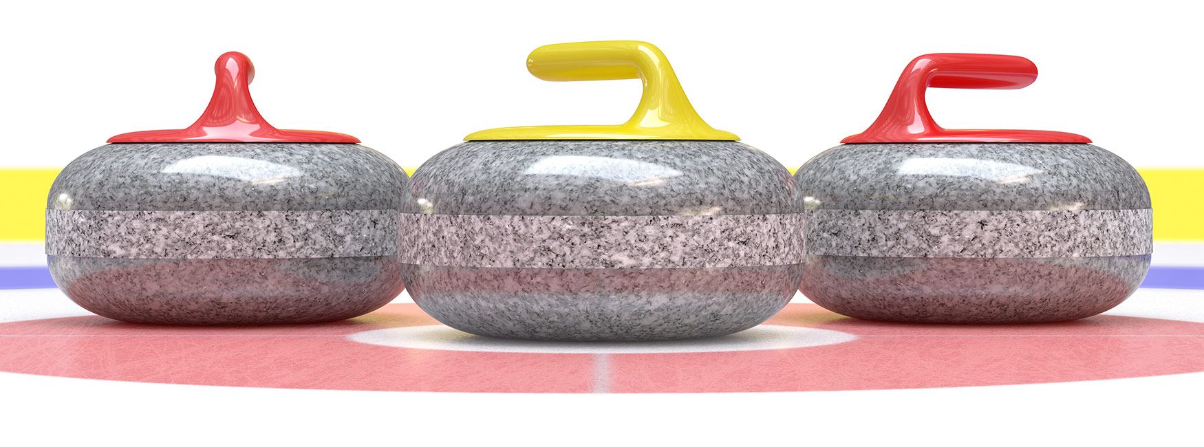3 Curling stones on the ice
