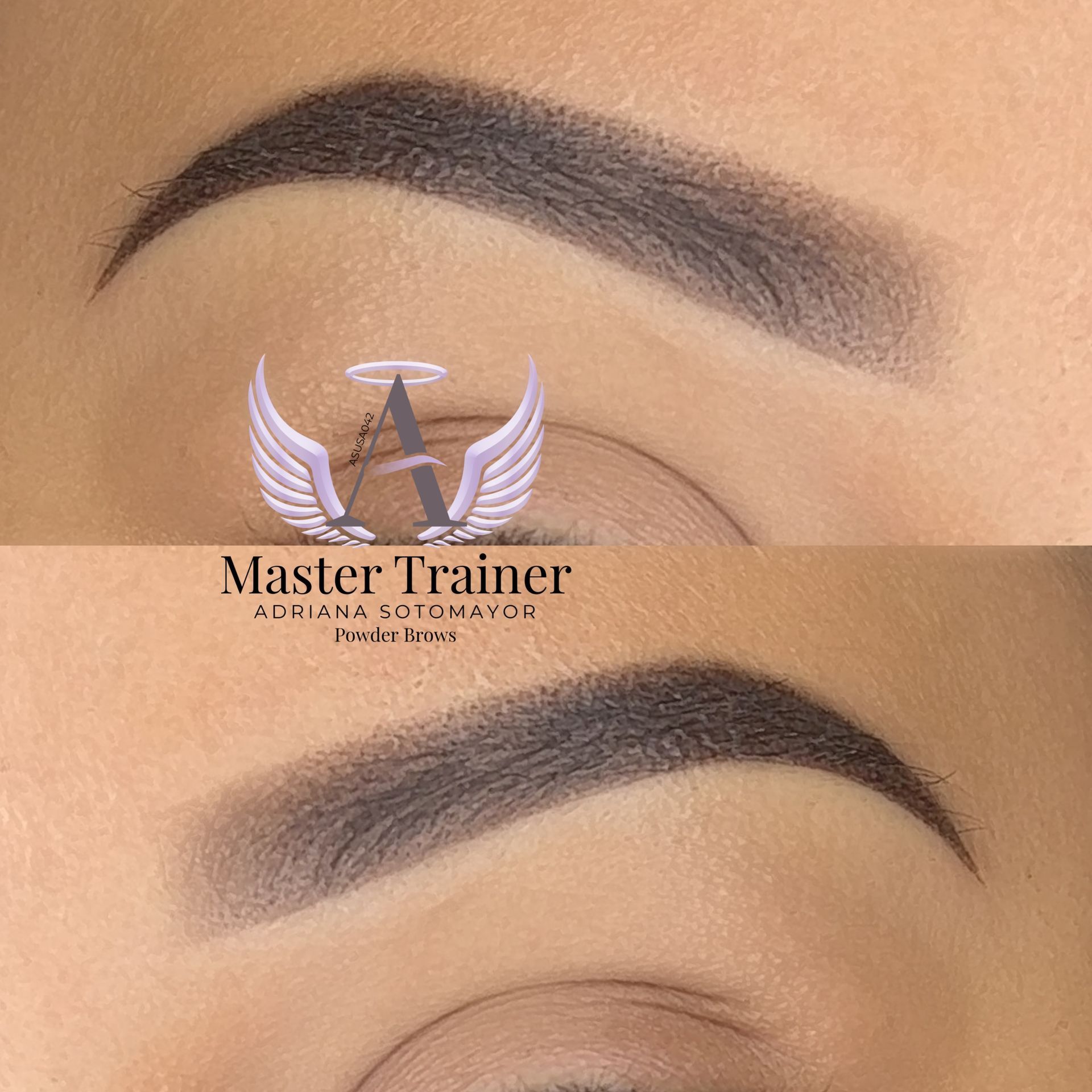 Eyebrow permanent makeup procedure demonstration. Dark brown eyebrows on light skin.