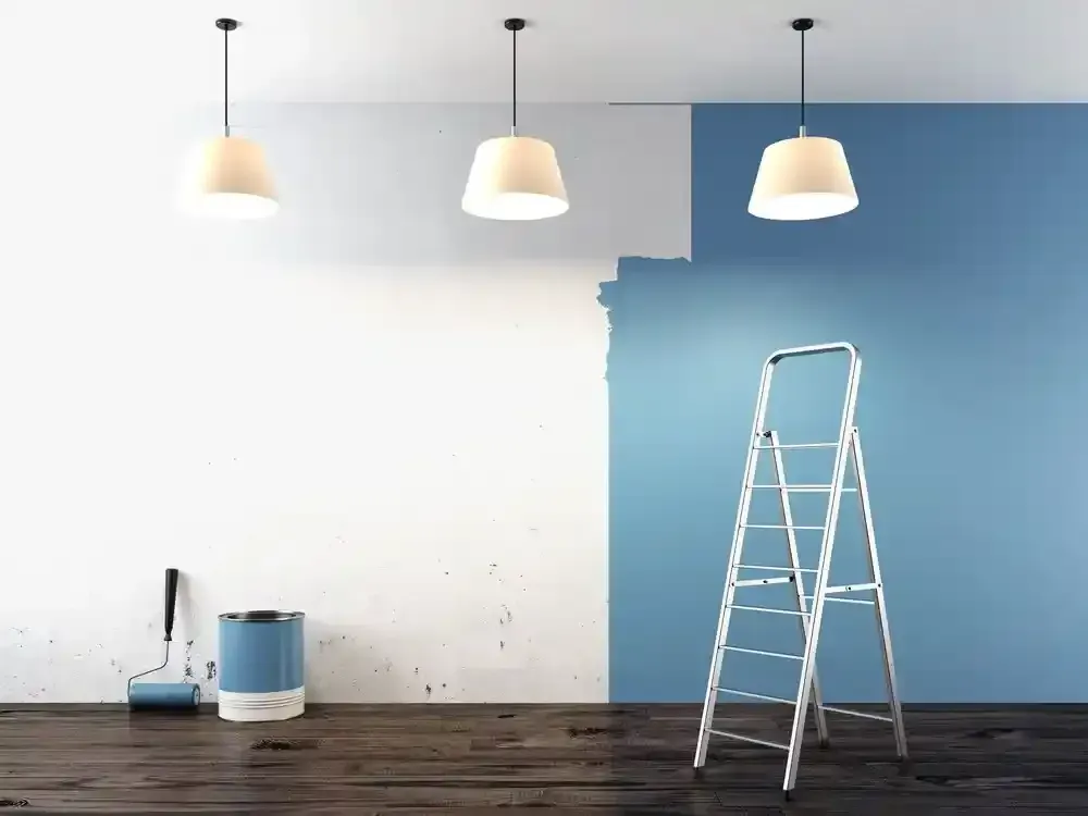 Half-Painted Room: White and Blue Walls With a Ladder — Jamie Frankham Painting in Goonellabah, NSW