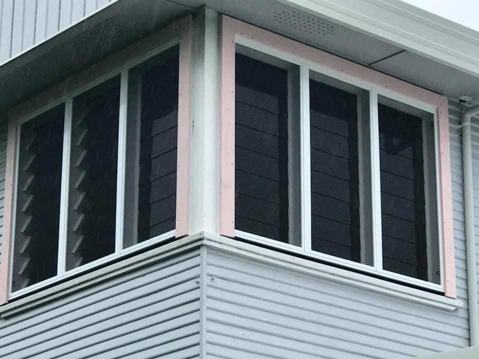 A large window on the side of a building