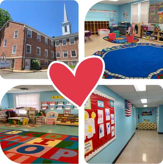 a collage of pictures of a school with a heart in the middle