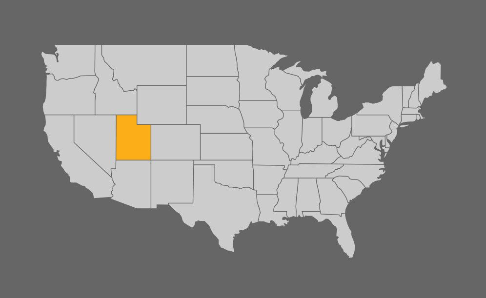 Map of the United States with Utah highlighted in orange.