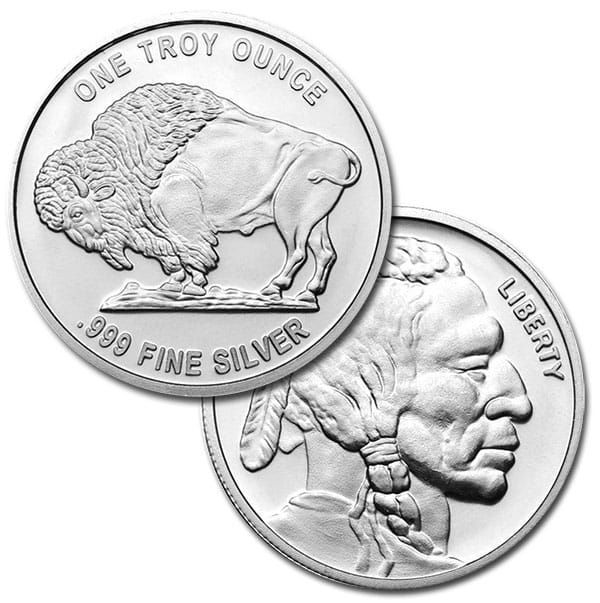 Silver coin with buffalo and Native American profile.