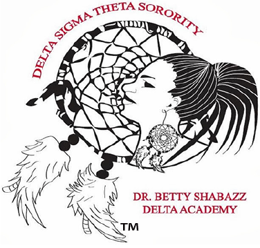 Logo for Delta Sigma Theta Sorority's Dr. Betty Shabazz Delta Academy featuring a dreamcatcher and woman's profile.