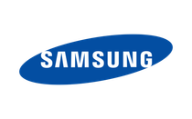 Blue Samsung logo with white lettering inside an oval shape