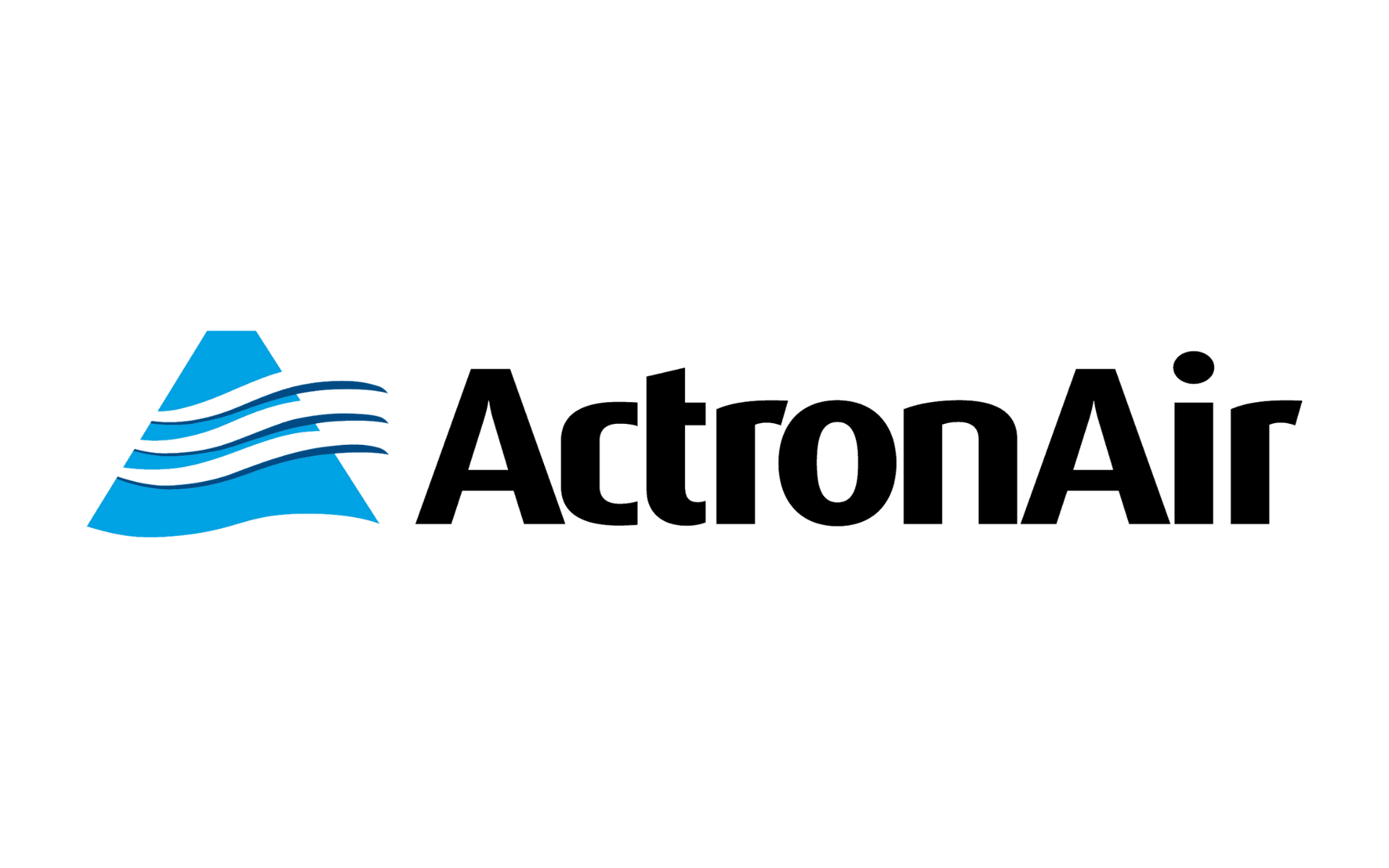 ActronAir logo with blue stylized stripes and black wordmark on white background