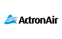 ActronAir logo with blue stylized stripes and black wordmark on white background