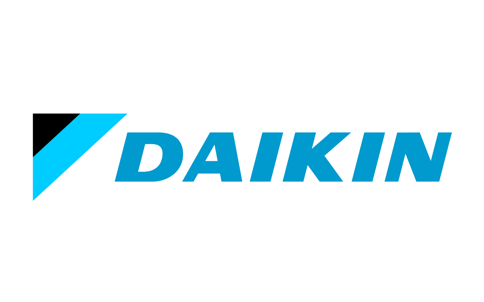 Daikin logo in blue with a black and cyan geometric icon on a white background
