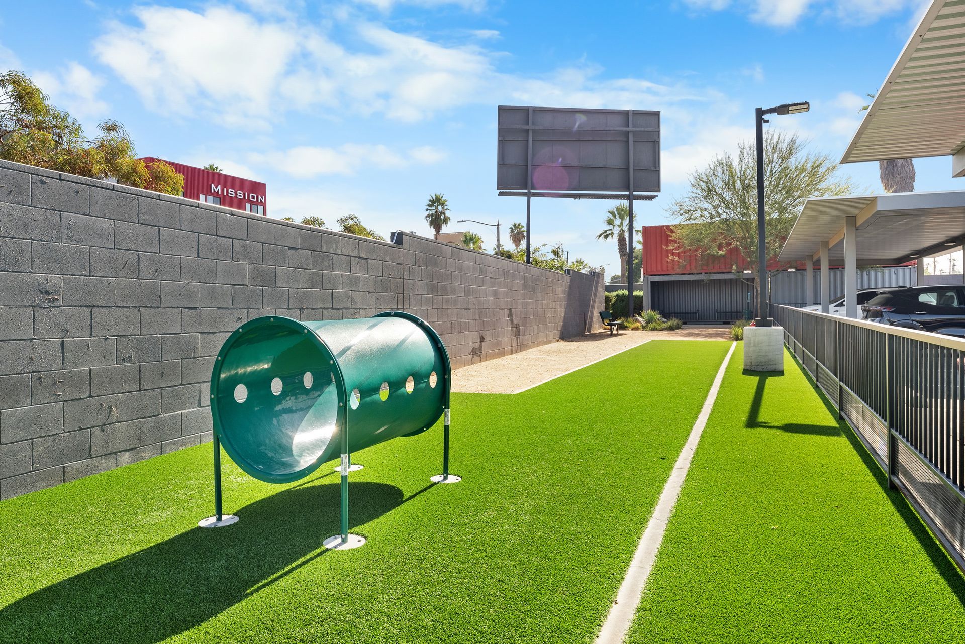 Dog park with obstacle toys