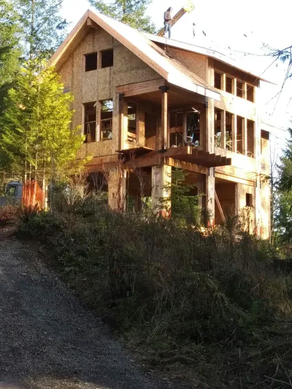 A house that is being built in the woods