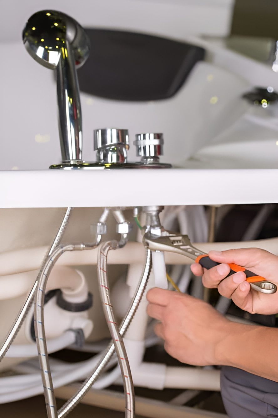 A Plumber Is Fixing A Bathtub With A Wrench — ARK Plumbing & Gasfitting In Mittagong, NSW