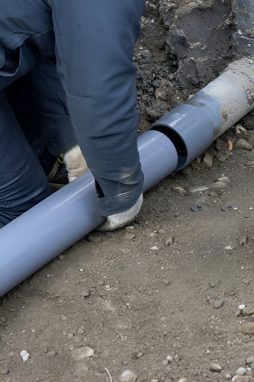 A Person Is Working On A Pipe In The Dirt — ARK Plumbing & Gasfitting In Berrima, NSW
