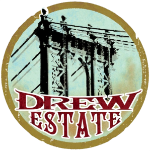 a drew estate logo with a bridge in the background