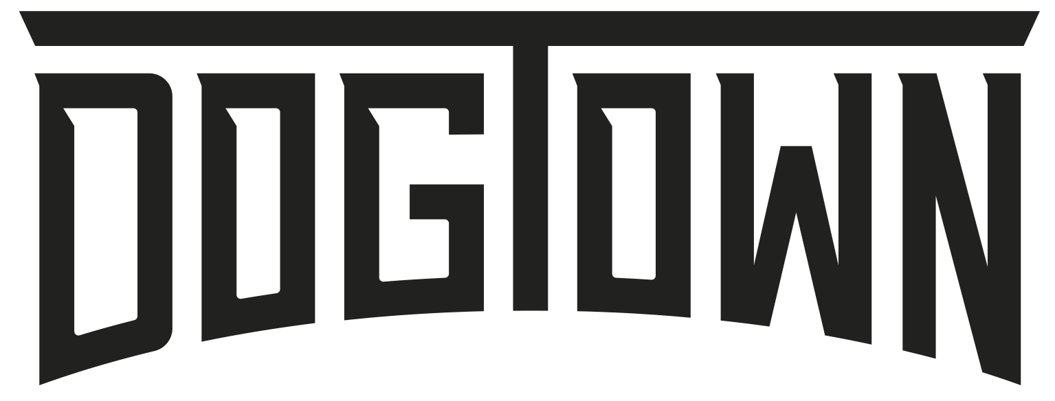 A black and white logo for dogtown on a white background.