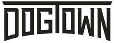 A black and white logo for dogtown on a white background.