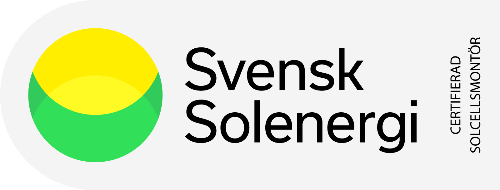 En logotyp för ett företag som heter svensk solenergi med gul och grön cirkel.