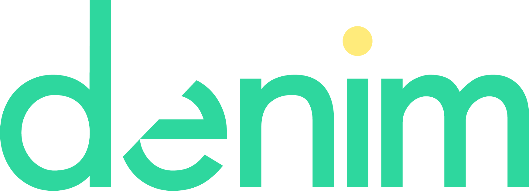 Ordet denim är skrivet med gröna bokstäver på en vit bakgrund.