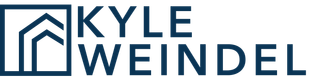 The kyle weindel logo is blue and white and has a house on it.