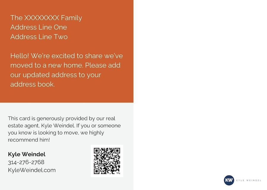 A postcard that says `` hello , we 're excited to share we 've moved to a new home.