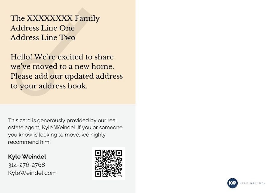 A postcard that says `` hello we 're excited to share we 've moved to a new home . ''