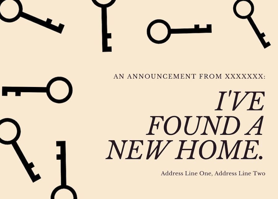 A postcard that says `` i 've found a new home ''