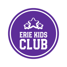 A purple circle with the words erie kids club on it