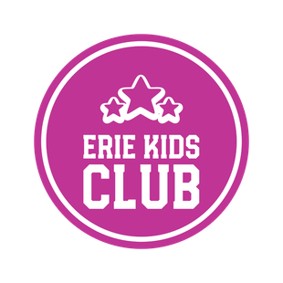 A purple circle with the words erie kids club on it