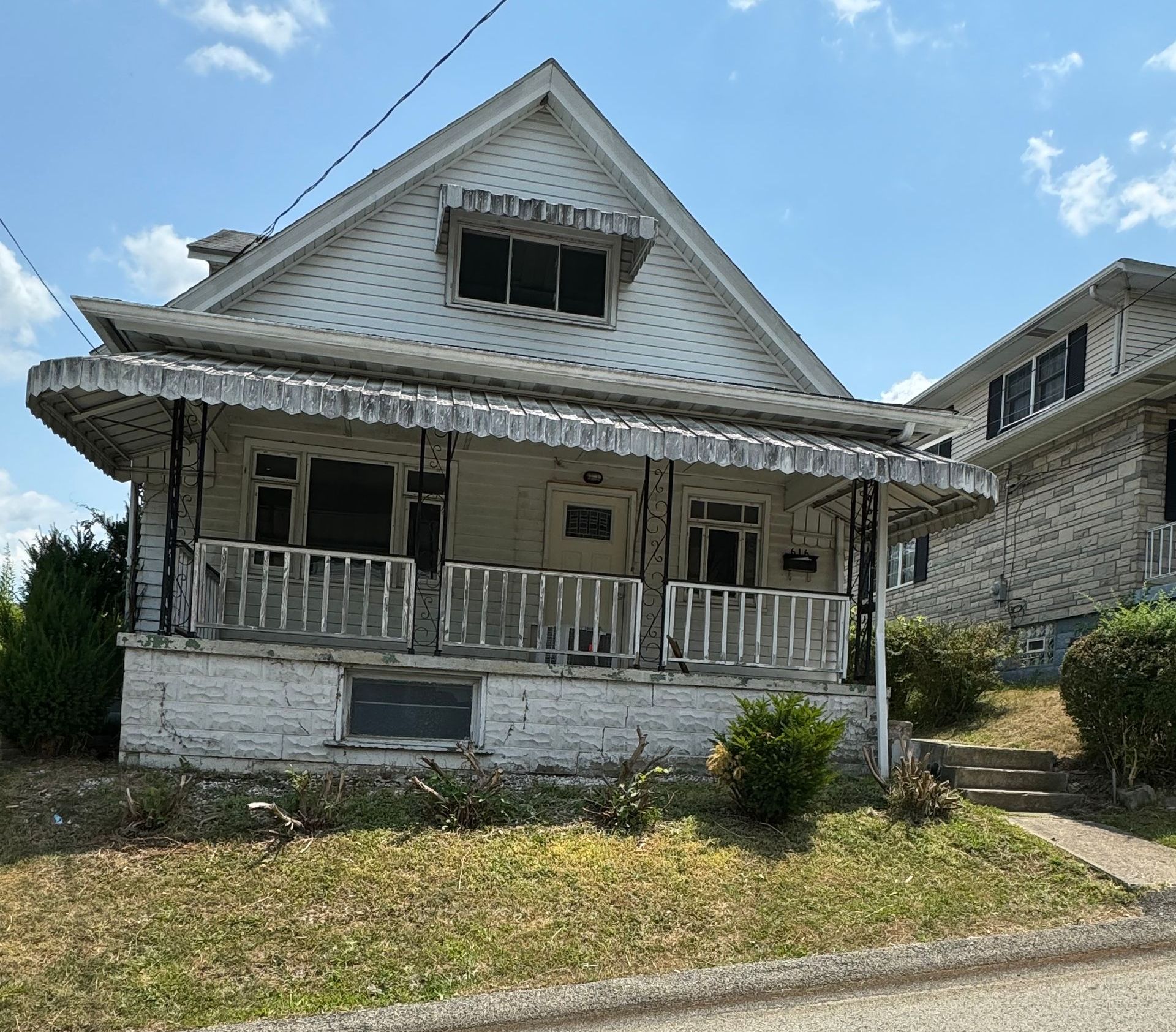 A house with a bented stamp on it