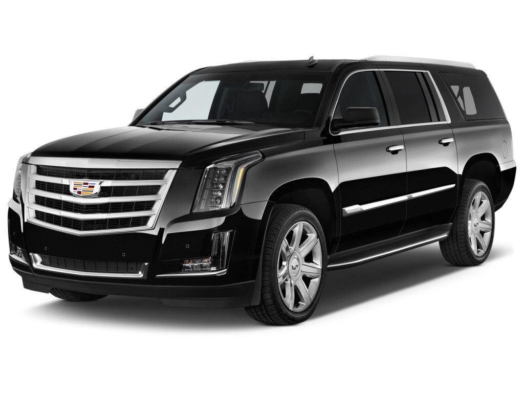 A black cadillac escalade is shown on a white background.