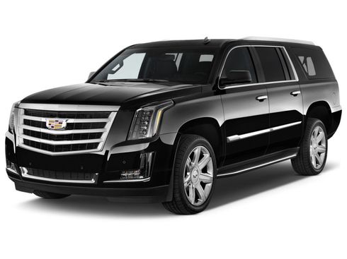 A black cadillac escalade is shown on a white background.