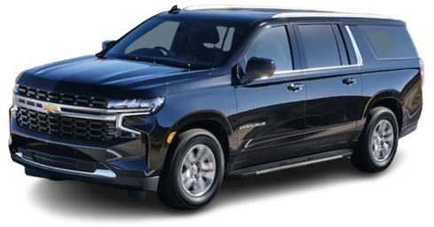 A black chevrolet suburban suv is shown on a white background.