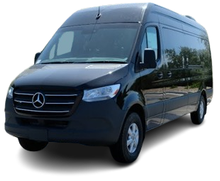 A black mercedes van on a white background