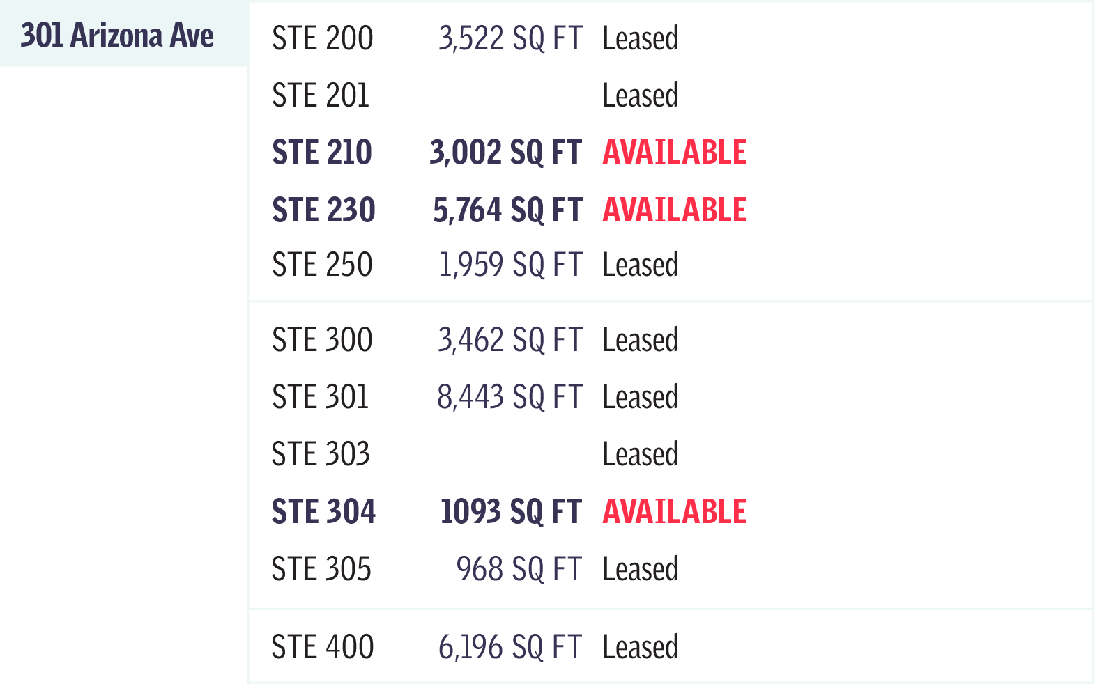 301 Arizona Ave - Suite 210 available now