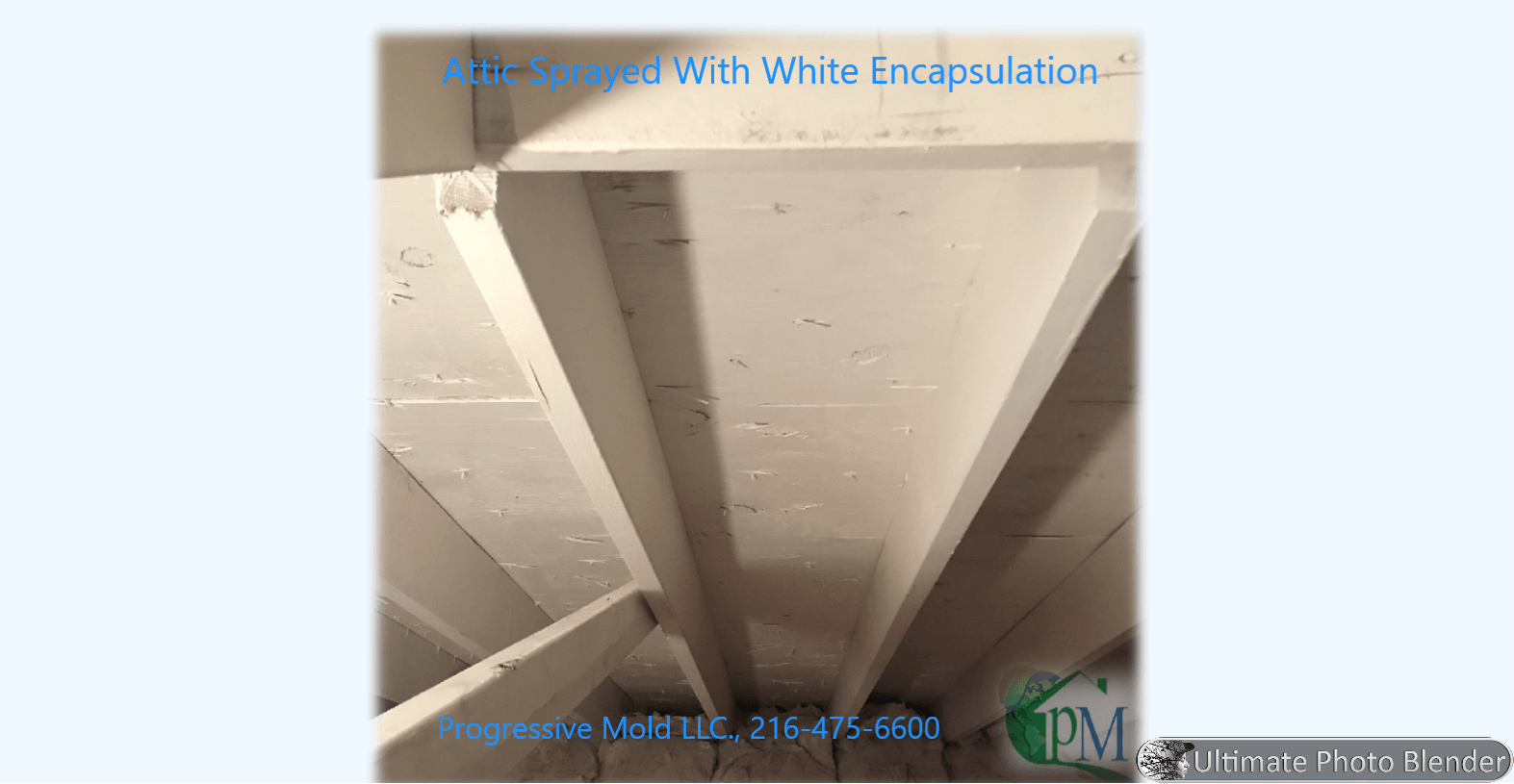 A black and white photo of a ceiling with white beams.