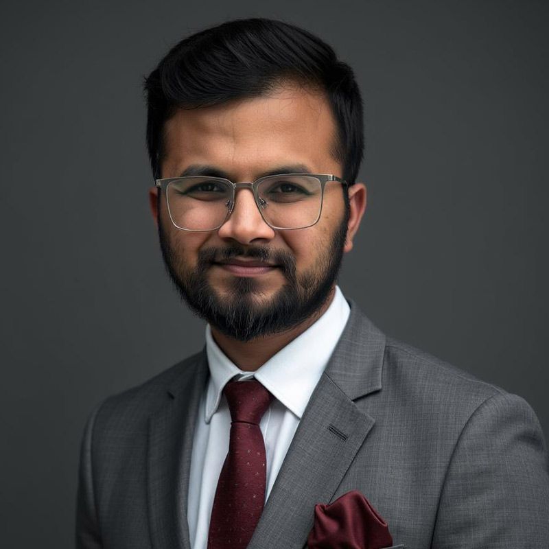 A man in a gray suit, glasses, and beard smiles at the camera.