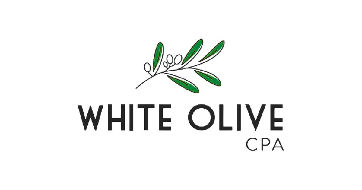 WHITE OLIVE CPA logo with green olive branch icon and black text on white background
