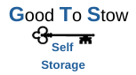 A picture of a key with the words `` good to stow self storage '' below it.