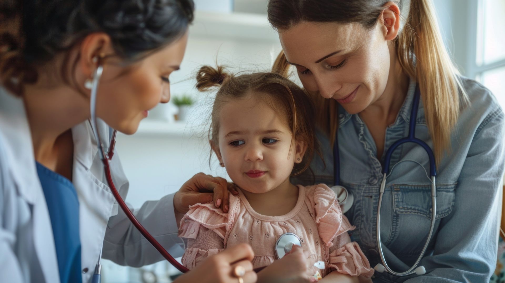 Urgent Care Center Doctor caring for pediatric patient