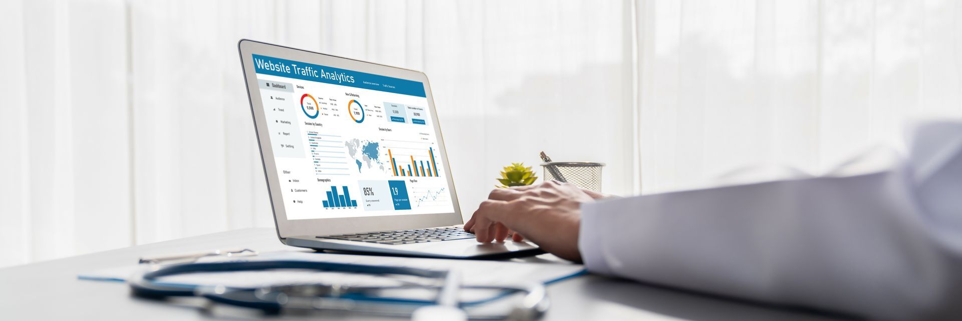 Doctor looking at his analytics to determine the value of his SEO investment