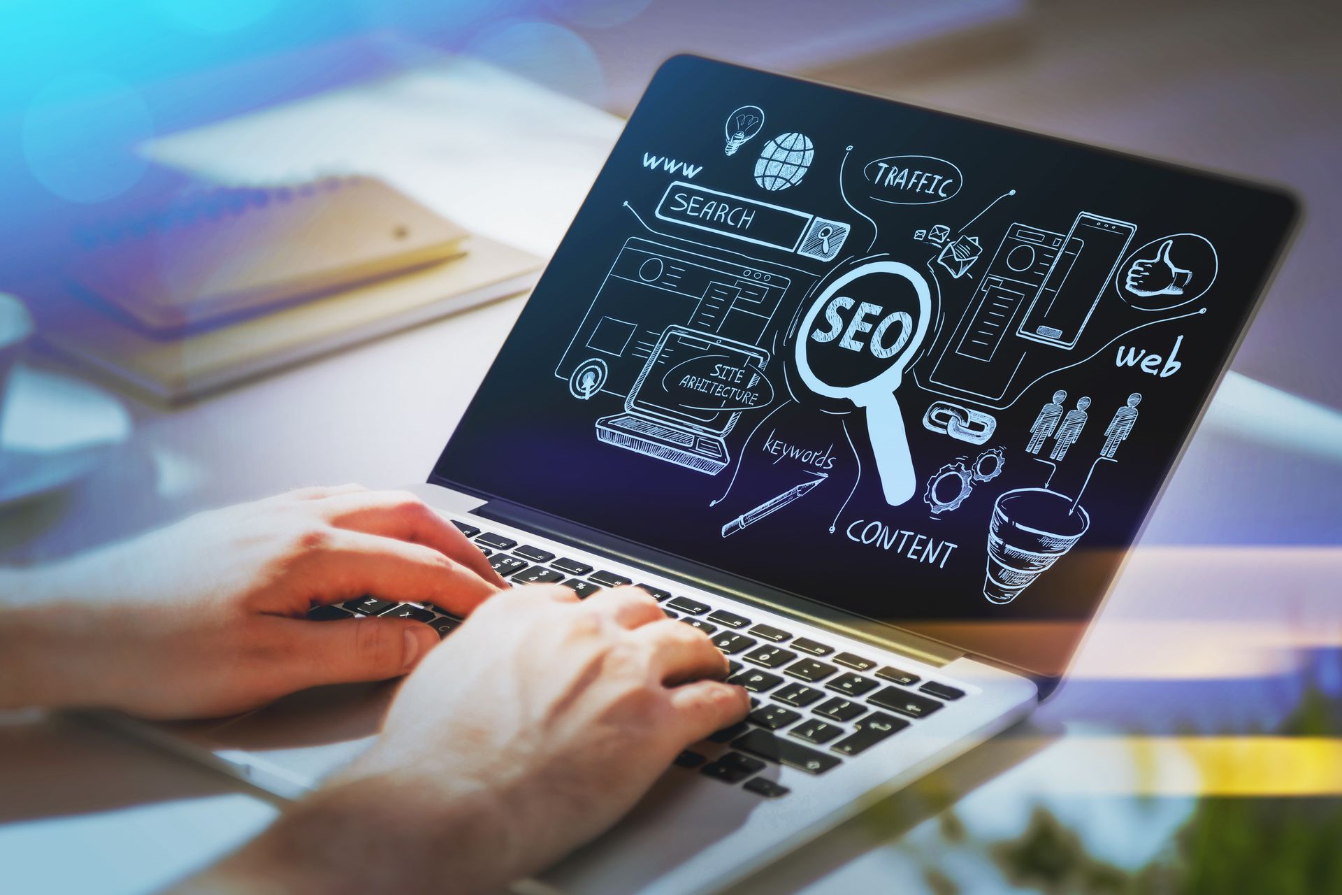 Person on laptop working on SEO for doctors