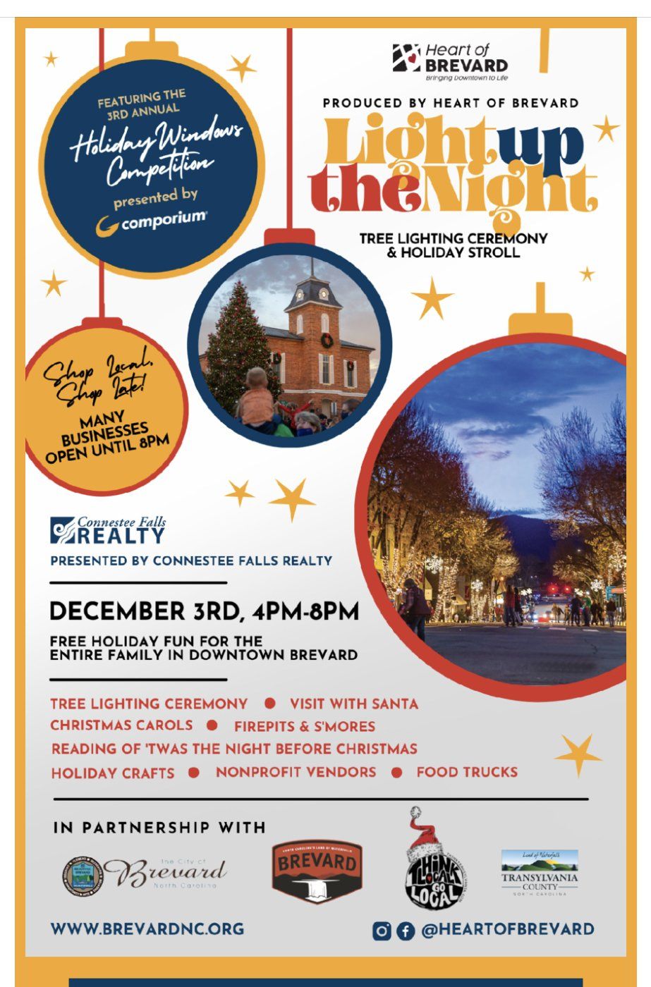 a poster for a christmas event called light up the night .