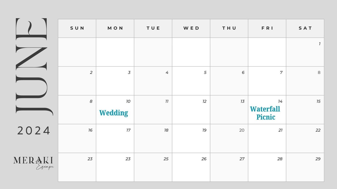 A calendar for the month of june shows a wedding date.