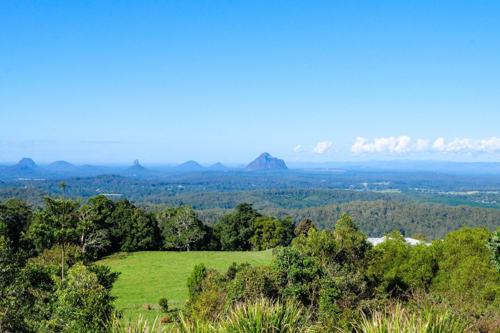 A View of a Lush Green Field With Trees and Mountains in the Background — Action Air N Elec in Nambour, QLD