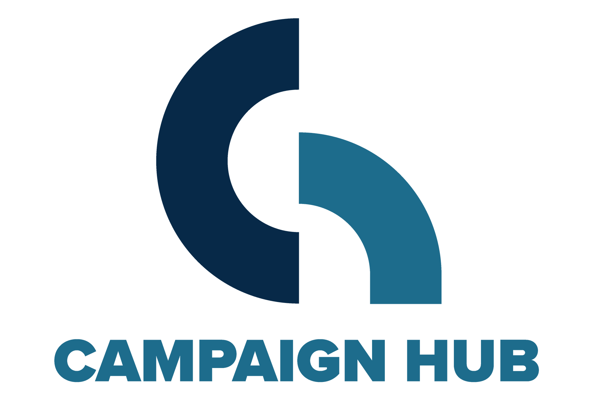 The campaign hub logo is blue and white and says campaign hub.