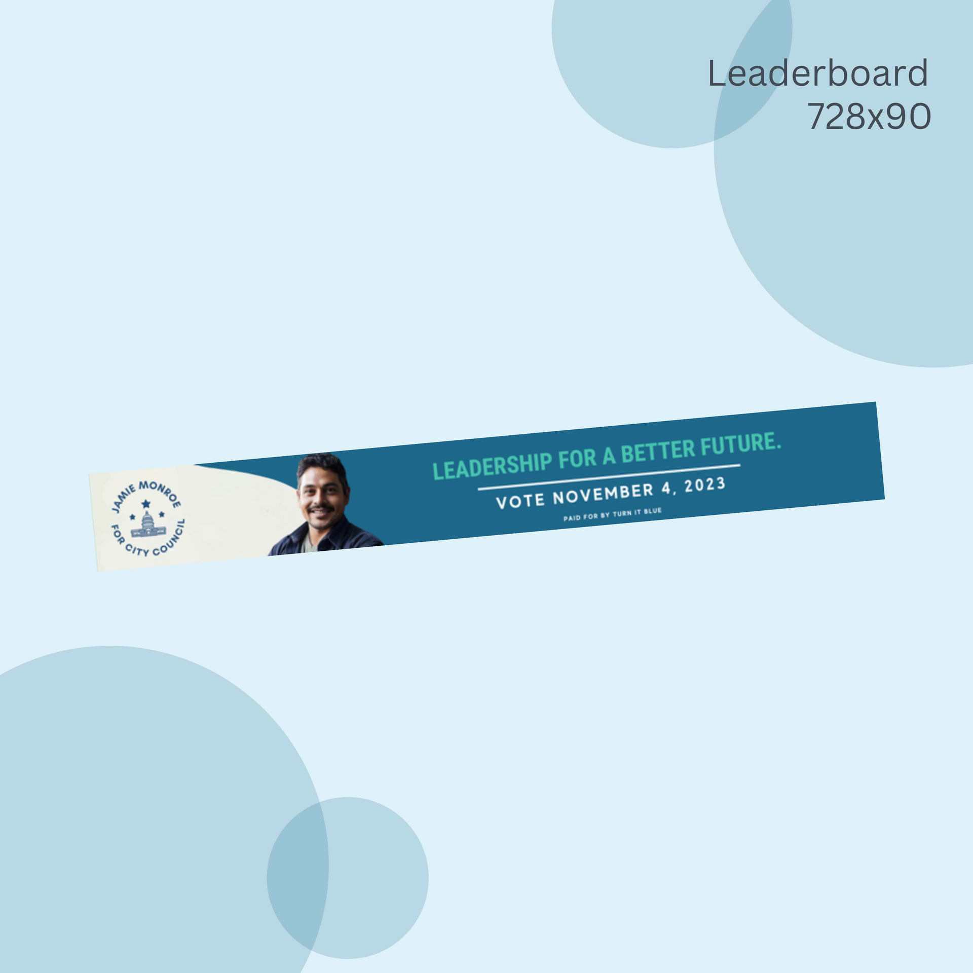 A leaderboard with a picture of a man on it