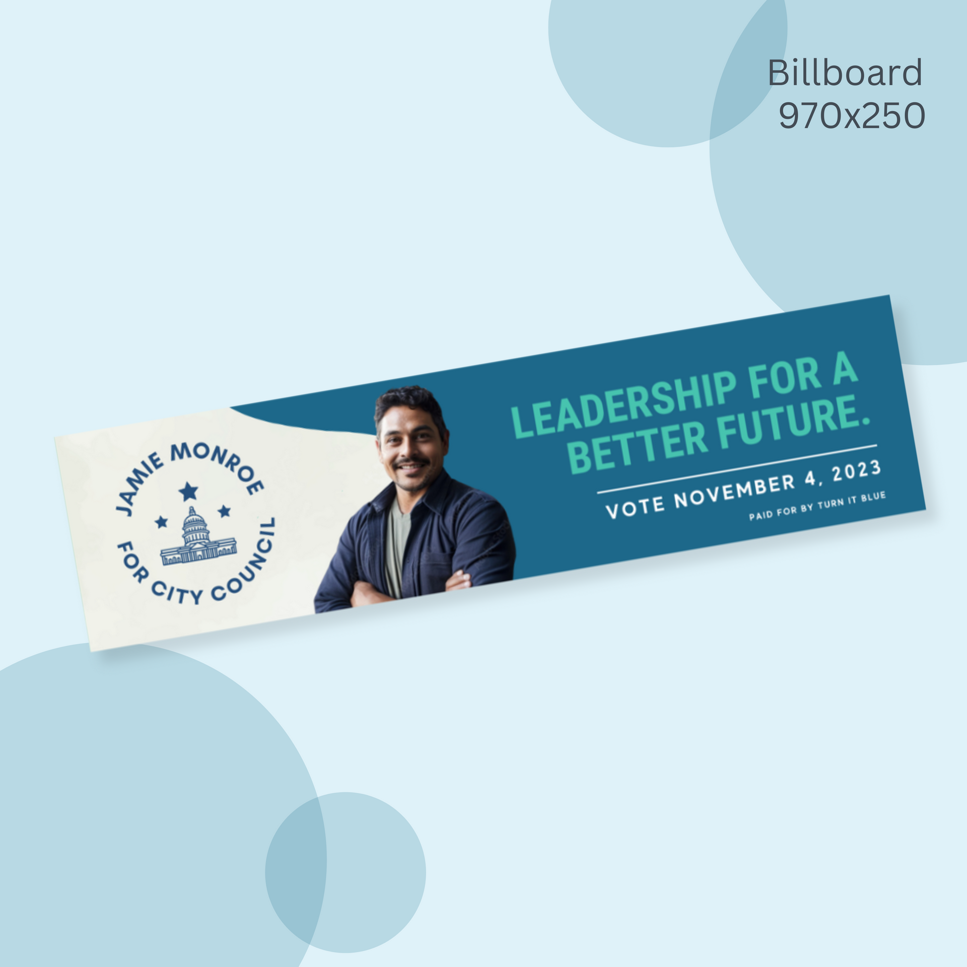 A billboard that says leadership for a better future